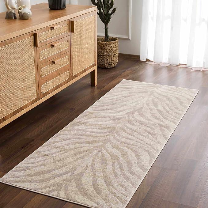 Hauteloom Manteca Animal Zebra Print Runner Rug for Living Room Hallway, Kitchen - Distressed Faded Style - Cream, White, Beige, Gray - 2'7" x 7'3" (2x8)