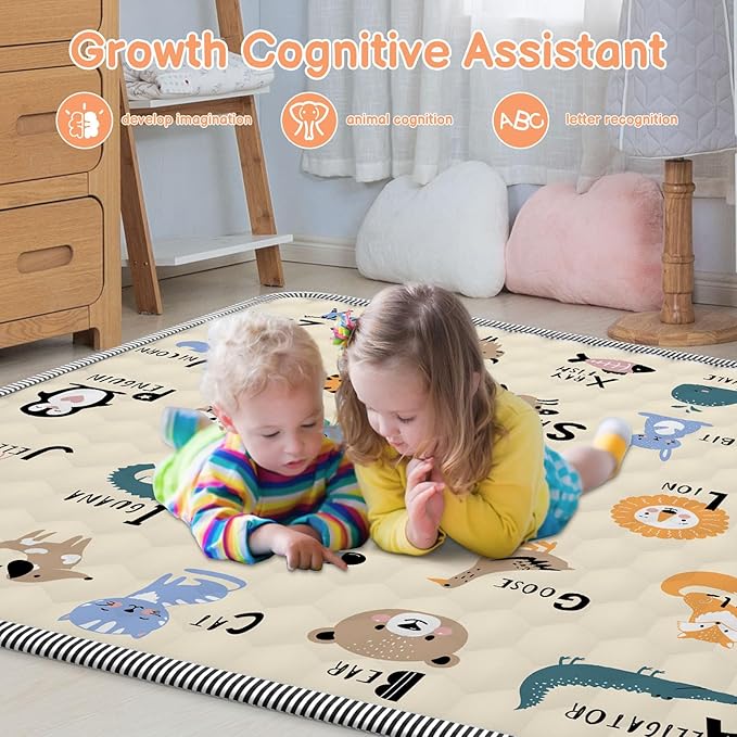 Baby Play MAT 50" X 50" Playpen Mat, Soft Thickened Anti-Slip Baby Mat for Floor, Foldable and Machine Washable Baby Crawling Mat