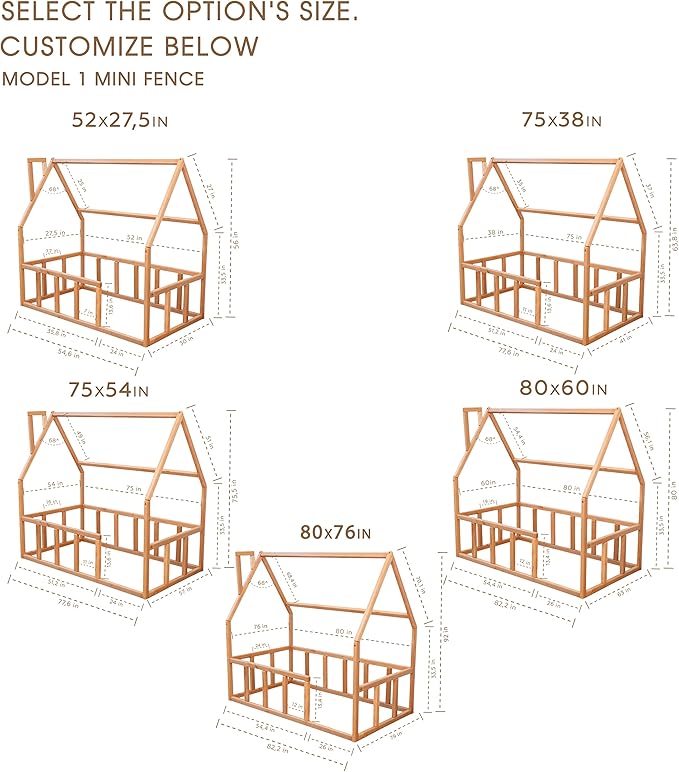 BUSY WOOD Toddler Floor Bed - Montessori Bed with Rails - Floor Bed for Toddlers - House for Kids - Floor Bed Frame - Toddler Bed - Montessori Bed (Model 1 for Sleeping ONLY)