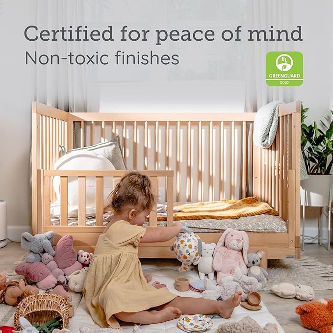 dadada Baby Bliss 4 in 1 Convertible Crib to Toddler Bed & Floor Bed – Made in Italy, GREENGUARD Gold Certified, Baby-Safe Finish, Sustainable Beech Wood, Modern Design, 4 Adjustable Heights (Natural)