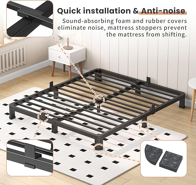 4 Inch Twin Heavy Duty 3500 lbs Bed Frame with Round-Corner Legs & Anti-Squeak Design – Quick Assembly Metal Platform, No Box Spring Needed