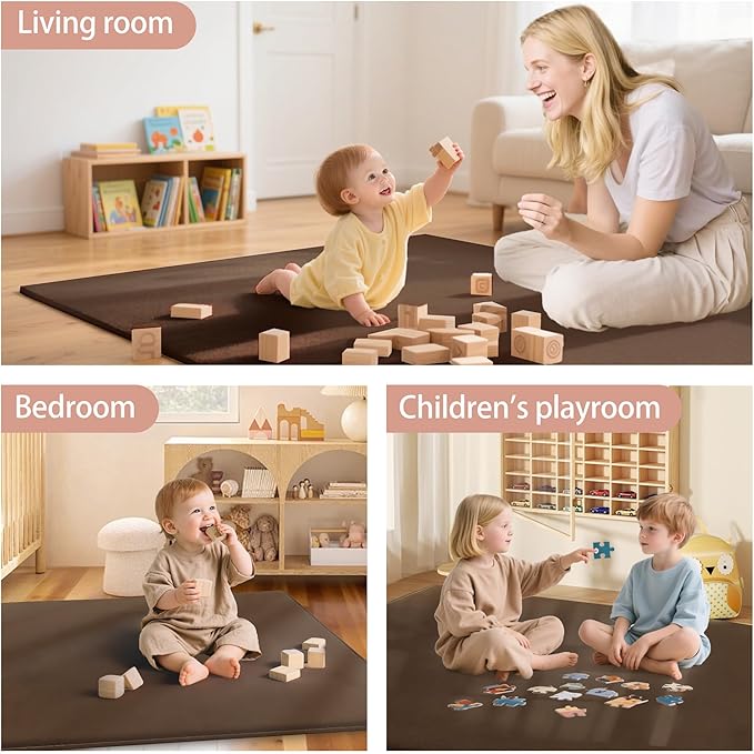 PapaMama Ultra Soft Baby Play Mat for Floor, 1.3" Thick Memory Foam 50x50 Playpen Mat with Non-Slip Backing, Coral Velvet Child Nursery Rug, Tummy Time & Crawling & Yoga Mat for Infant, Toddlers, Kids