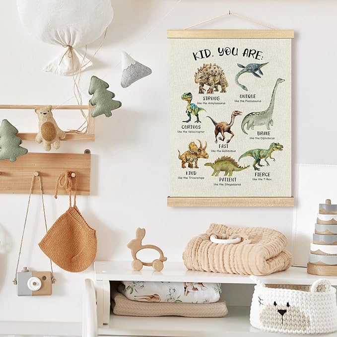 BCUANGD Dinosaur Dino Wall Decor - Inspirational Baby Toddler Boys Room Wall Art Poster Hanger with Wood Frames, Kids Mental Health Wall Hanging Canvas Decor for Home Kids Room Bedroom, 12x16 Inches