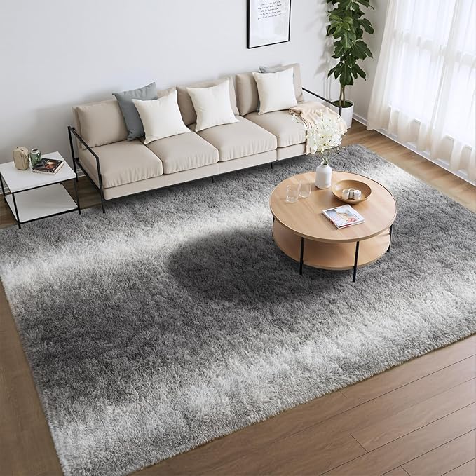Meralax Gradient 5x8 Grey Rugs for Living Room Bedroom, Machine Washable Soft Fluffy Shaggy Gray Bedside Rug, Indoor Floor Carpet for Kids Girls and Boys, Dorms, Nursery Rooms, Home Decor Aesthetic