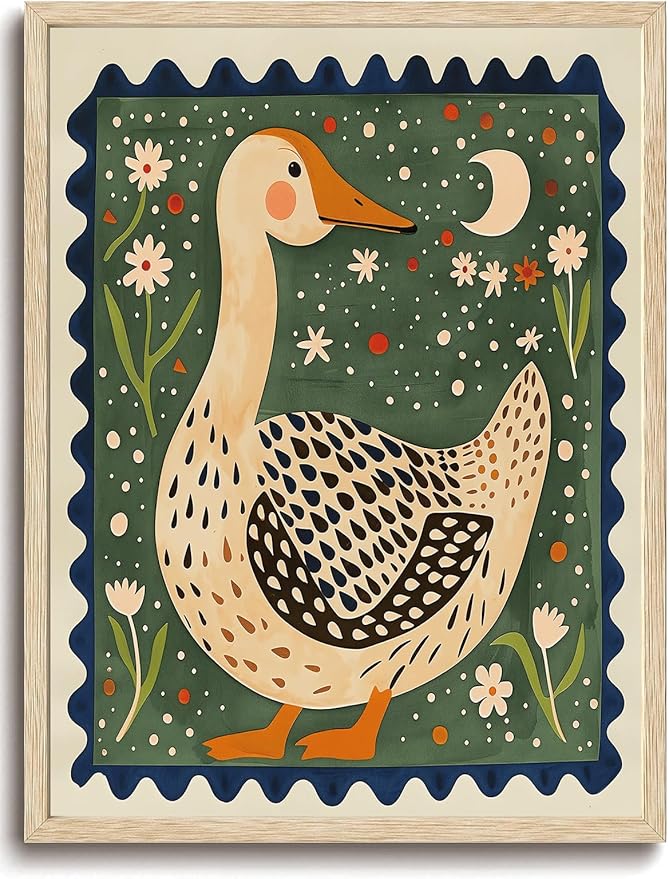 KISSFOX Framed Wall Art Nursery Wall Decor Yellow Duck Pictures Kids Cute Animal Canvas Art Boho Floral Paintings Artwork For Children Boys Girls Room