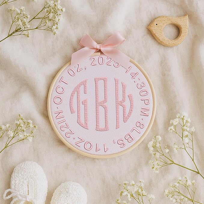 Personalized Baby Name Sign Welcome Baby Announcement Sign Newborn Baby Embroidery Hoop with Bows Baby Hospital Name Sign Custom Infant Baby Name Baby Shower Gifts (14)