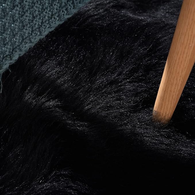 Washable Faux Fluffy Fur Round Area 6.6ft Rugs for Living Room Black Large Furry Rug for Bedroom Boho Circle Nursery Rug Teen Room Décor