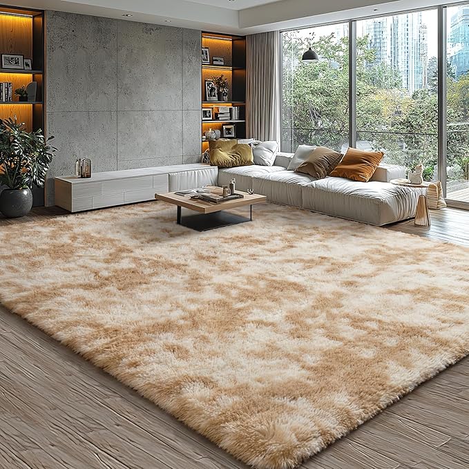 EVOIONOS Area Rug for Bedroom Living Room, Machine Washable 5x7 Fluffy Shag Rug, Soft Plush Non Slip Carpet for Indoor Floor Bedside Nursery Kids Girls Room Dorm, Home Decor Aesthetic, Tie-Dyed Camel
