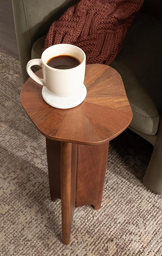 Kate and Laurel Kanna Modern Pieced Mango Wood Round Drink Table, 11 x 11 x 24, Walnut Brown, Mid-Century Scalloped Wooden Mini Side Table for Use as Indoor Plant Stand or Living Room Decor Accent