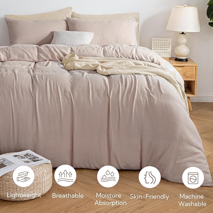 MILDLY Muslin Duvet Cover California King - 100% Washed Cotton Linen Like Gauze Comforter Cover 3 Pieces Breathable & Lightweight for All Season