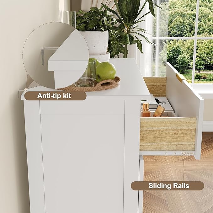 Fluted Dresser with 4 Drawers for Bedroom, 36.6" Tall Dresser with Metal Handle, Wooden Chest of Drawers for Bedroom, Living Room, Entryway, White