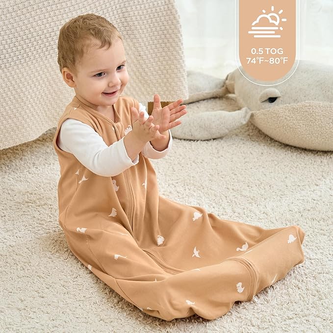 JELLYMONI Baby Sleep Sack 6-12 Months, 100% Cotton 3 Pack 0.5 TOG Baby Wearable Blanket Infant Sleep Sack with 2-Way Zipper Newborn Sleep Sacks