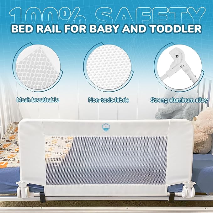 Universal Swing Down Crib Rail Guard, Convertible Crib Bed Rail for Toddlers, with Reinforced Wing Nut Safety System, Compatible with All Major Brand of Crib, White