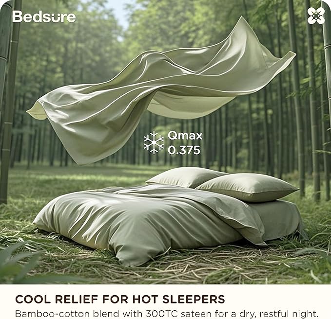 Bedsure Cotton Duvet Cover King Size, Cotton & Rayon Derived from Bamboo Blend Duvet Cover Set for Hot Sleepers,Ultra-Soft, Breathable & Lightweight Home Bedding for All Seasons (Sage Green,104"x90")
