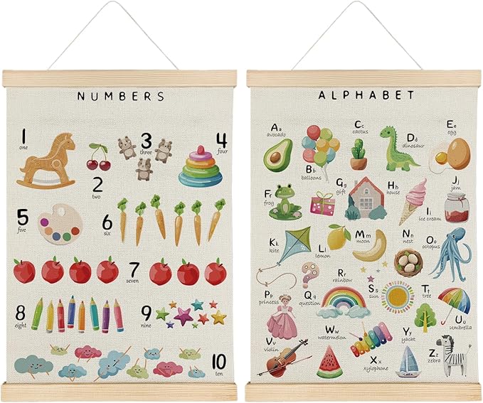 SereneHanctuary Alphabet Numbers Poster Hanger Frame,Educational Abc Number Alphabet Wall Art for Kids Playroom Nursery Room Classroom Decor,12X16Inches