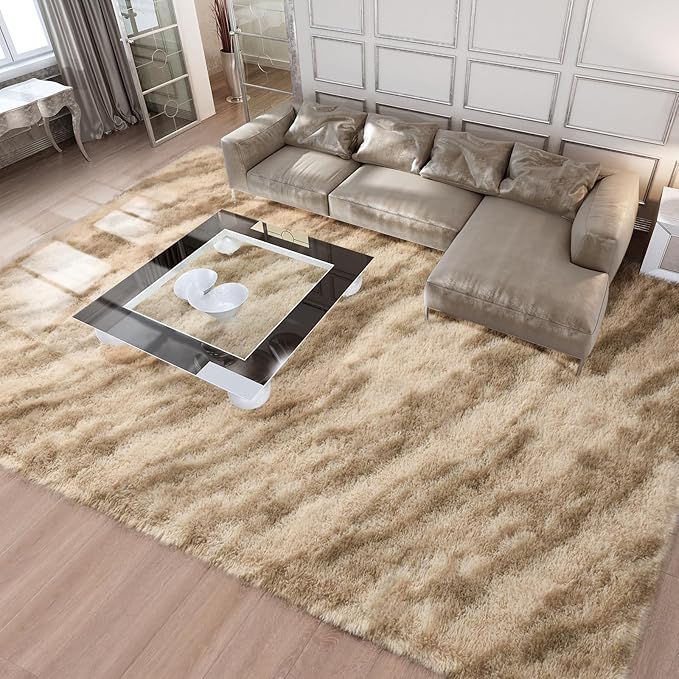 Merelax Area Rugs for Living Room Bedroom, Non-Slip Large 6x9 Feet Soft Fluffy Shaggy Bedside Rug, Indoor Floor Carpet for Kids Dorms, Nursery Rooms, Playroom, Home Decor Aesthetic, Beige/Brown