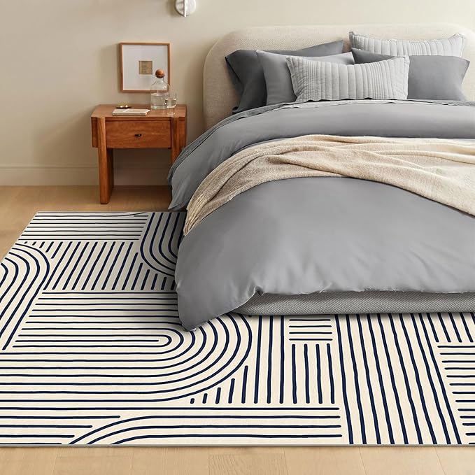 Washable Area Rug 8x10 - Large Indigo Boho Rugs for Living Room Soft Abstract Bedroom Rug Ultra-Thin Modern Rainbow Carpet Dining Room Nursery Room Home Decor