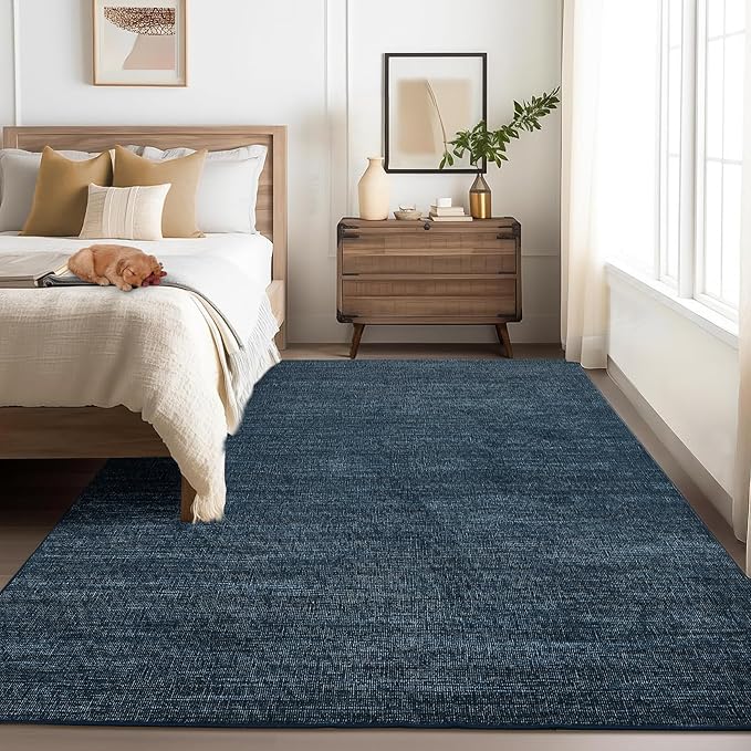 9x12 Area Rugs for Living Room Washable Solid Large Bedroom Rugs Non Slip Soft Modern Abstract Dining Room Throw Carpet Minimalist Classic Plain Area Rug for Nursery Kitchen Home Office, Navy
