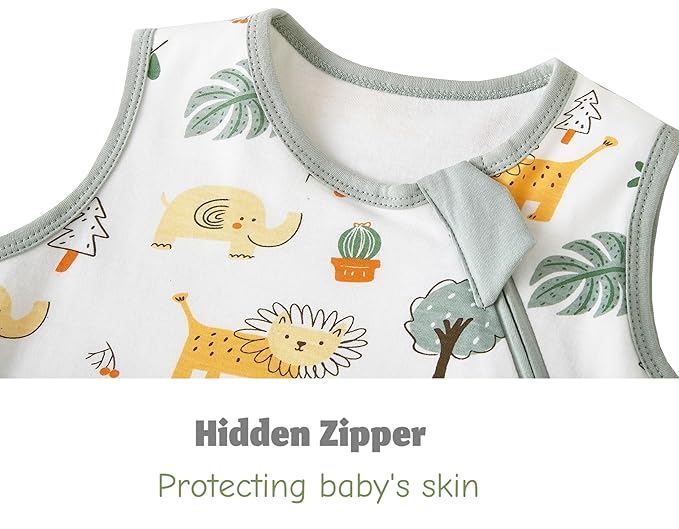 Baby Sleep Sack 0-6 Months 1.0 TOG, 100% Cotton Baby Wearable Blanket with 2-Way Zipper, Infant Toddler Sleeping Sack for Newborn Boys and Girls, Green & Lion