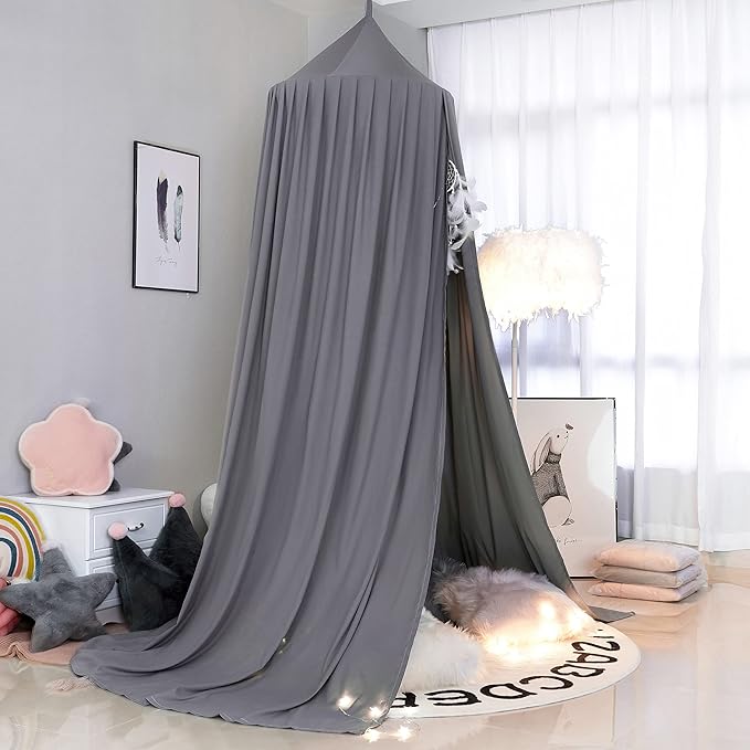 Kids Bed Canopy for Crib - Girls Nursery Canopy Hanging, Blocks Light, Dark Gray