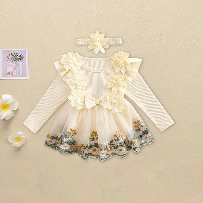 Giraropa Baby Girl Fall Winter Clothes Long Sleeve Romper Dress + Socks + Headband Newborn Infant Cute Casual Outfits