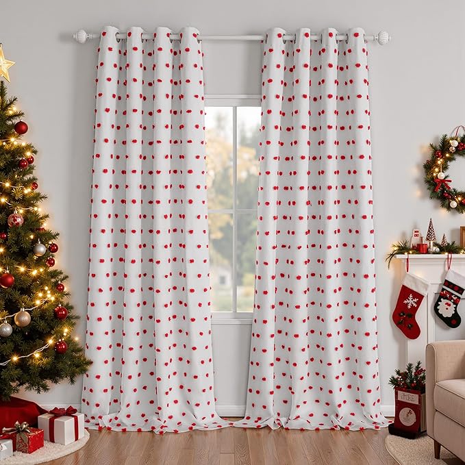 MYSKY HOME Blackout Curtains for Living Room 95 Inch Long Total Light Blocking Curtains for Sliding Door 2 Panels Grommet 100% Room Darkening Girls Bedroom Drapes with Red Pom Pom Sheer 52 x 95 in