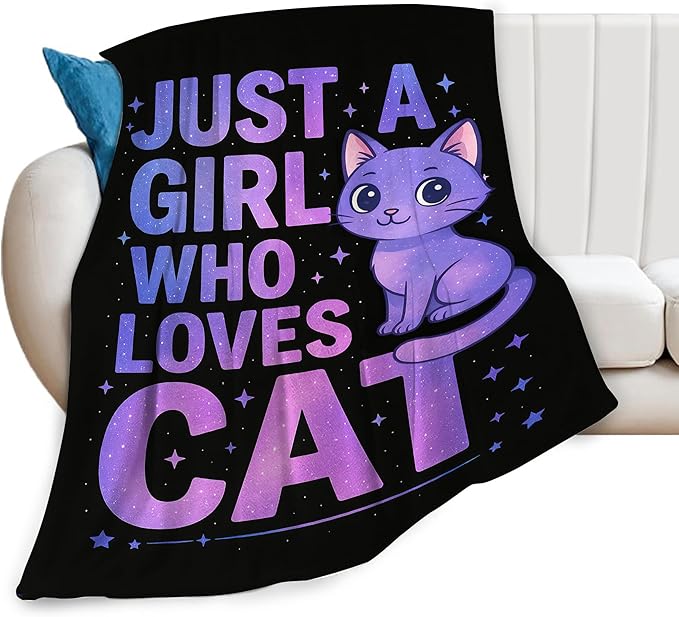 Cat Throw Blanket Lovely Kitten Just A Girl Who Loves Cat Fleece Blanket Soft Cozy Fuzzy Plush Warm Stuff Bedding Blankets Gifts for Kids Cats Lover Girls Boys Kids Adult Men Women 60"X80"
