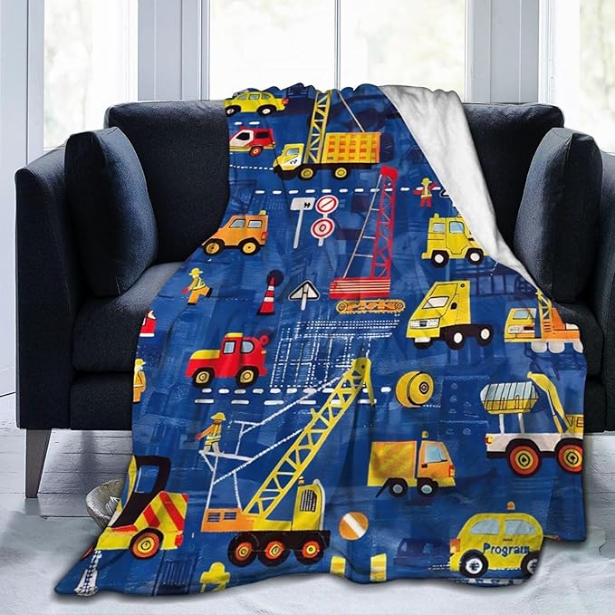 Excavator Blanket Construction Truck Decor Throw Blanket Super Soft Flannel Lightweight Fluffy Plush Fuzzy Fleece Toddler Tractor Blanket Gifts for Kids Boys Girl Woman for Couch Sofa Bedding 40"X50"