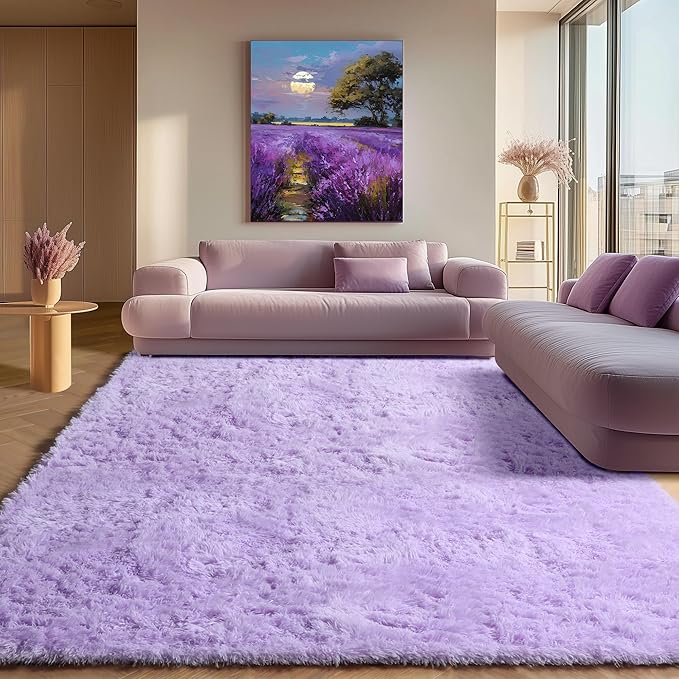 ONASAR Purple Rugs for Living Room Bedroom, 5x8 Washable Fluffy Bedside Area Rug, Soft Plush Shaggy Indoor Floor Carpet for Nursery Kids Girls Boys Teen Dorm Home Office Decor Aesthetic