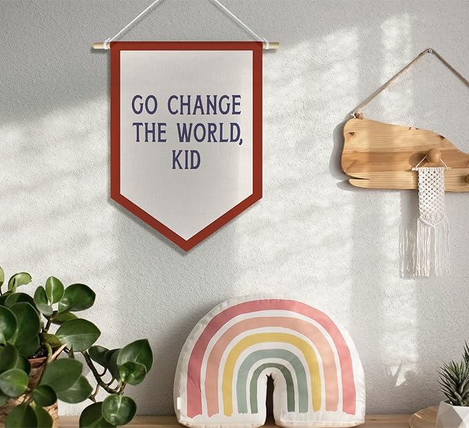 Vintage Motivational Kids Room Playroom Decor Banner, Inspirational Wall Art Decor for Nursery Toddler Kids Play Room Classroom Decorations Hanging Pennant Flag, 15x11in