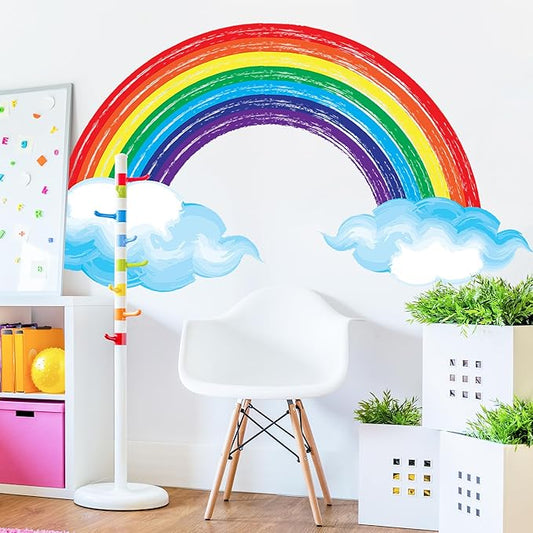 Watercolor Rainbow Wall Decals Lovely Rainbow Wall Stickers for Kids Room, Large Cloudy Rainbow Room Decor Waterproof Peel and Stick Wall Art Murals for Nursery Classroom