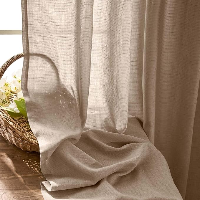 jinchan Taupe Linen Blend Curtain 84 inch Length 1 Panel for Sliding Door, Light Filtering 100 inch Extra Wide Living Room Drape with Rod Pocket Back Tab(100W x 84L, Taupe)