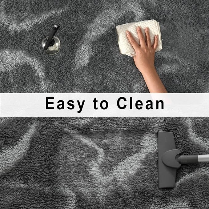 Merelax Area Rugs for Living Room Bedroom, Non-Slip Large 6x9 Feet Soft Fluffy Shaggy Bedside Rug, Indoor Floor Carpet for Kids Dorms, Nursery Rooms, Playroom, Home Decor Aesthetic, Black/White