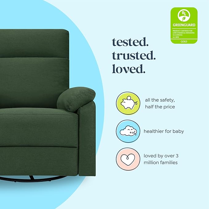 DaVinci Suzy Glider Recliner Nursery Chair - Versatile Glider Rocking Chair for Nursery and Living Room - GREENGUARD Gold, FSC & Certi-PUR US Certified - 360° Swivel Rocker Recliner - Pine Green