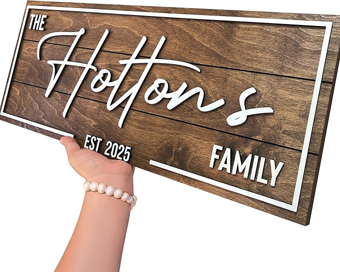 Personalized Family Name Sign - Custom Art Deco Last Name Wood Wall Decor Plaque, Rustic Farmhouse Style Wedding Gift, Housewarming Gift, Custom Wooden Wall Hanging with Established Date, Large Wall Art for Living Room or Entryway