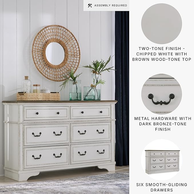 Signature Design by Ashley Blendon Traditional 6-Drawer Dresser with Safety Stop, White & Dark Brown