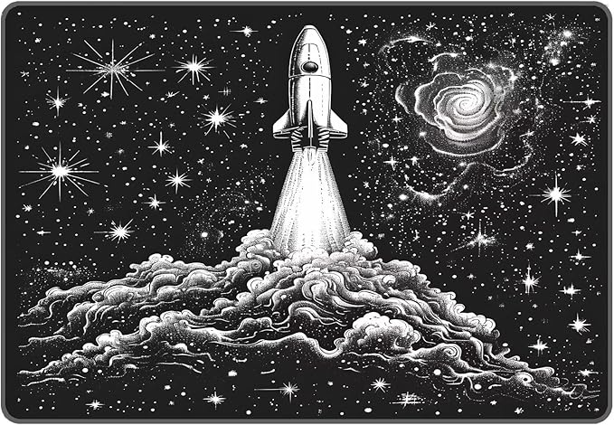 Stars Rug for Boys Room Black Space Rocket Rugs Galaxy Carpet Planet Printed Throw Rugs for Kids Teens Doormat Bedroom Living Room,31 in X 47 in
