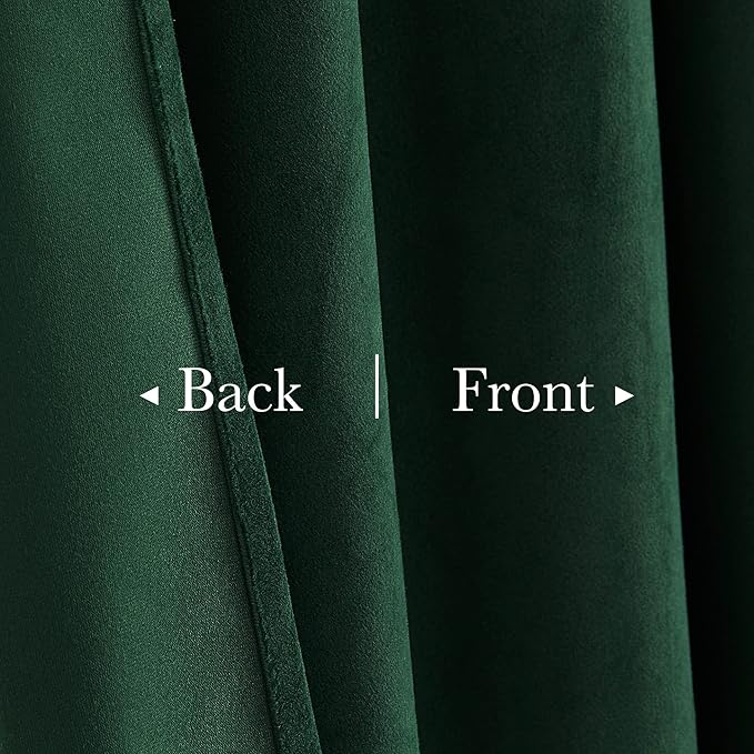 StangH Dark Green Velvet Curtains 2 Panels - 90 inches Skin Friendly Thermal Insulated Soft Velvet Fabric for Bedroom/Living Room/Dining Room/Rustic Decor, W52 x L90
