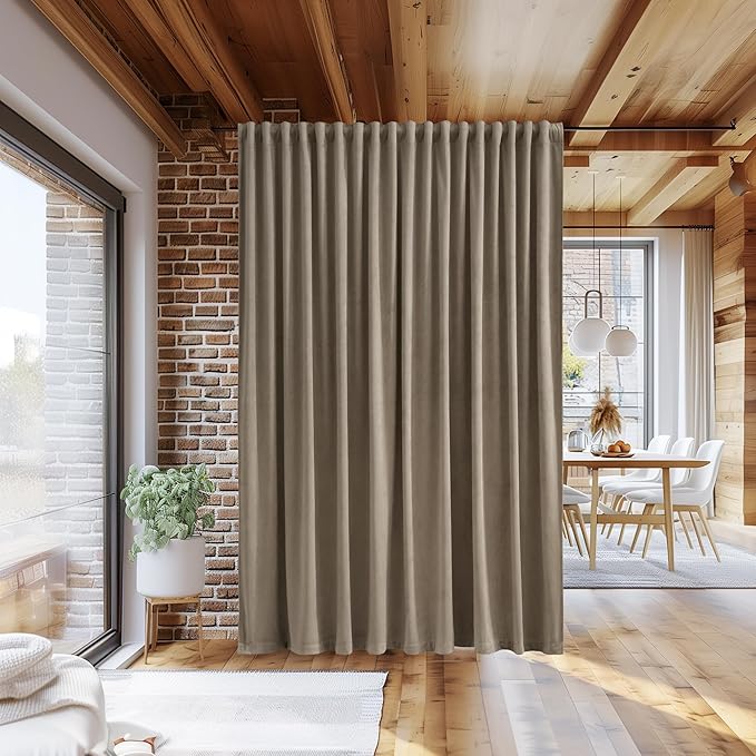 StangH Camel Beige Room Divider Curtains Super Soft Velvet Room Darkening Privacy Protect Drapes Extra Wide Luxury Home Decor for Living Room Bedroom, W100 x L84, 1 Panel