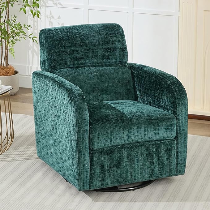 Swivel Glider Accent Chair for Living Room, Rocker Nursery Barrel Chair Armchair, Reading Chair for Adult, Comfy Upholstered Rocking Chair with 360 Degree Swiveling for Bedroom,Office, Green, Set of 2
