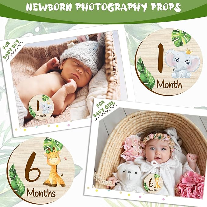 Wooden Baby Monthly Milestone Cards Double Sided Baby Birth Announcement Sign, Hello World Milestone Sign Discs Pregnancy and Baby Shower Gifts for Newborn Photo Props