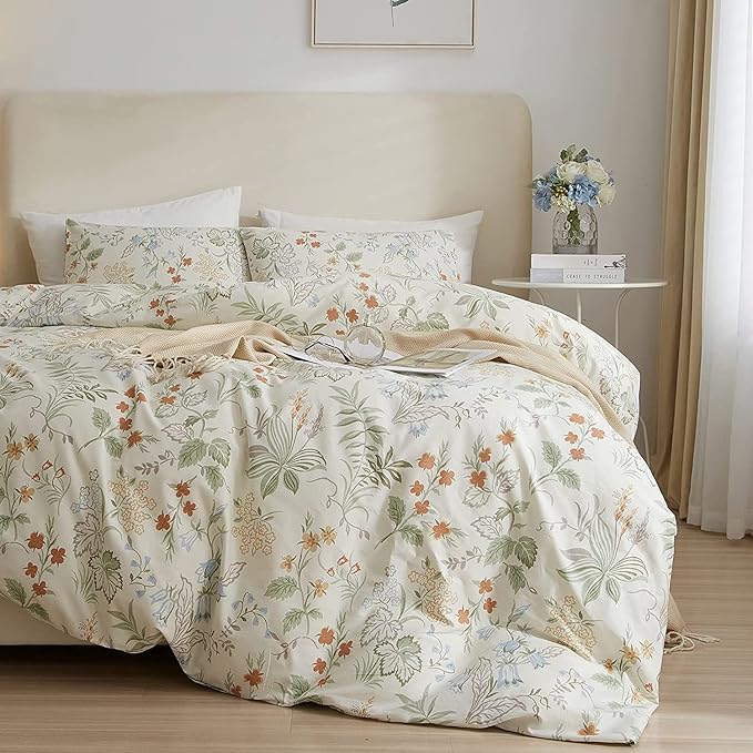 HighBuy Garden Floral Duvet Cover Twin Size Cotton Bedding Comforter Cover Set with Zipper Ties,Paisley Jacquard Floral Hotel Quality,1 Duvet Covers and 2 Pillowcases,Twin Bed Set