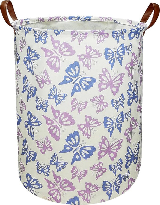 Purple Butterfly Laundry Hamper,kids laundry Basket,Girls Nursery Hamper,Waterproof Storage Bin for Bedroom,Clothes Organizer Basket,Toys Box,Room Decor(Butterfly)