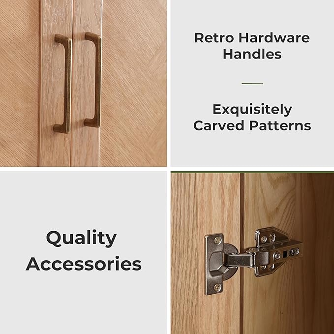 Solid Wood Armoire:Wardrobe Closet with Drawers and Hanging Rod,Storage Cabinet Clothes Organizer for Bedroom Original Wood Color