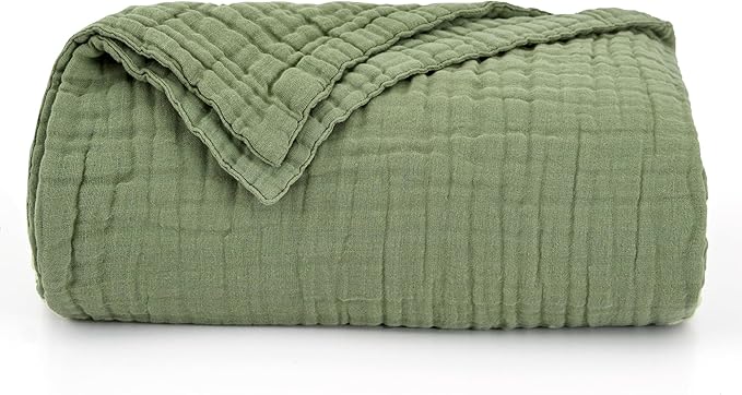 Love's cabin 6 Layer 100% Cotton Muslin Blanket, 108"x90" Muslin King Size Blanket for Bed Couch, Lightweight and Breathable Cotton Gauze for Adult, Sage Green