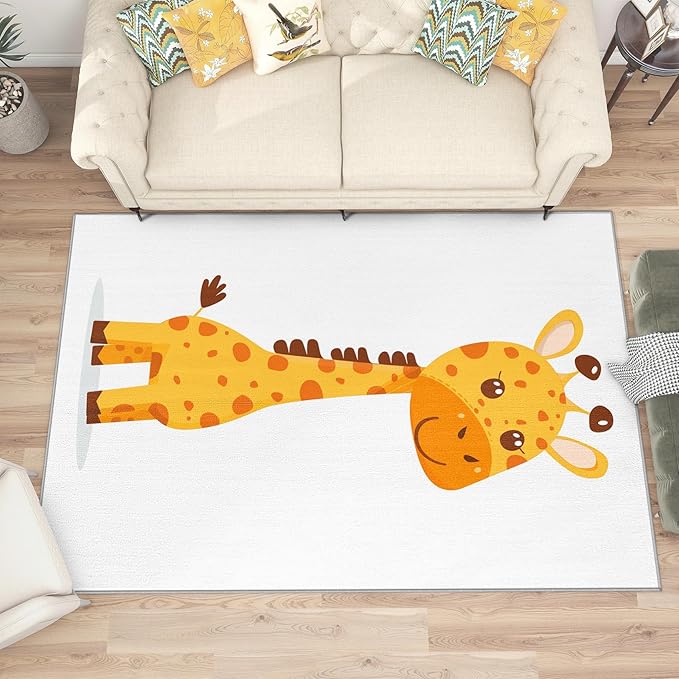 Giraffe Rug for Nursery - 5x8 Rug - Giraffe Rug - Cute Cartoon Safari Area Rug - Kids Baby Nursery Rugs - Kawaii Zoo Animal Carpet - Home Decor