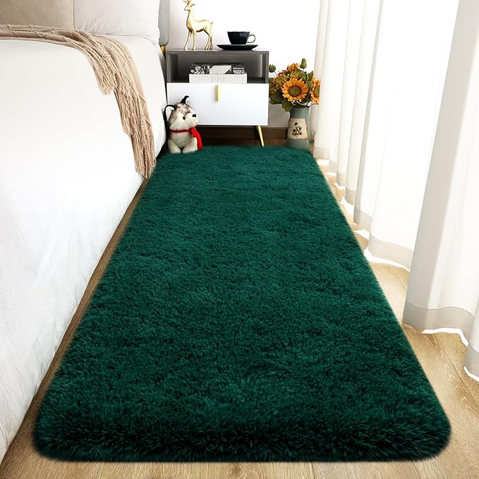 Merelax Soft Runner Rugs for Livingroom, Deep Green 2x6 Fluffy Rugs for Bedroom Bedside, Small Throw Cute Long Carpet Non Slip Area Rugs for Hallway Entryway Entryway