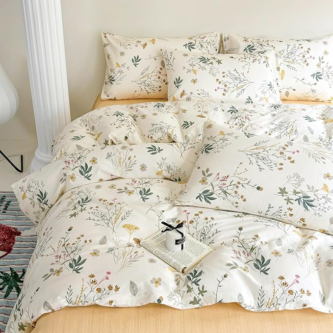 HighBuy Twin XL Duvet Cover Floral Cozy Cotton Girl Yellow Flower Botanical Coquette Bedding Set French Style Comforter Cover with Zipper Chic Vintage Bedding Duvet Cover Twin XL,3 Pieces