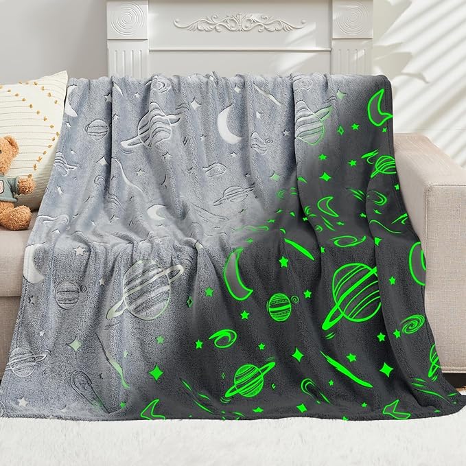 inhand Glow in The Dark Stars Blanket for Girls Boys Cute Kids Throw Blanket Funny Space Moon Galaxy Blanket Gaming Room Decor Toys Birthday Gifts Ideas Stuff for 1-10 Years Old (30''x40'' Grey)