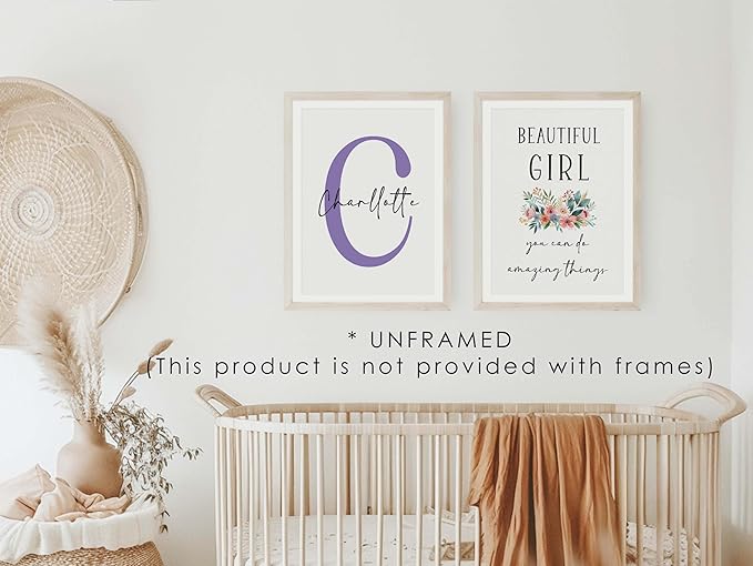 Personalized Flower Woodland Animals for Baby Girl Nursery Bedroom Unframed Poster Prints, Customized Name Cute Animals Wall Art Decor New Baby Girl Gift Present Bear Deer Bunny (16x20, 6 Prints)